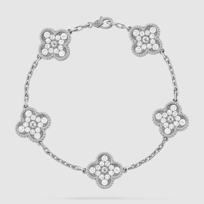 Garden Full Of Lucky Flowers Bracelet - 925 Sterling Silver - Platinum