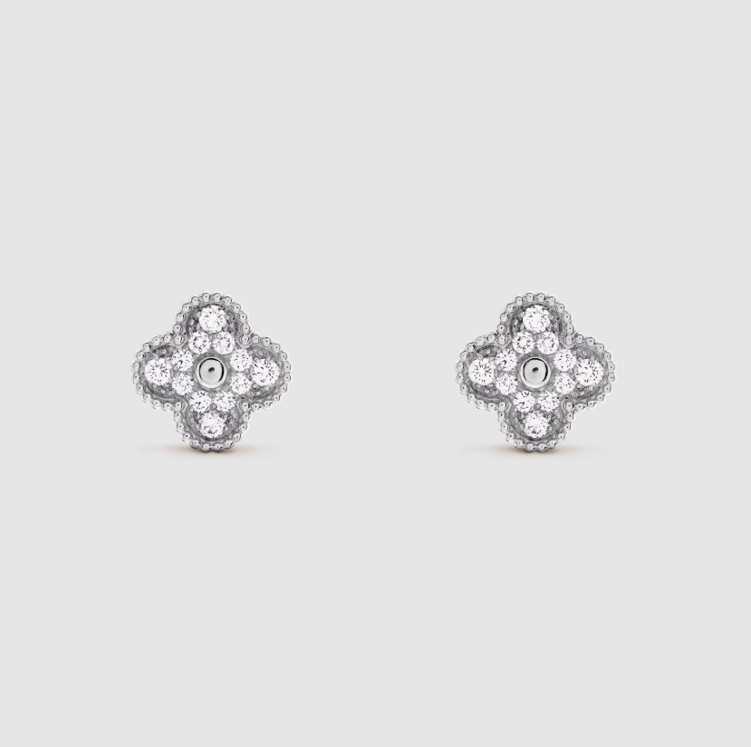 Lucky Flower Earrings -  925 Sterling Silver - platinum